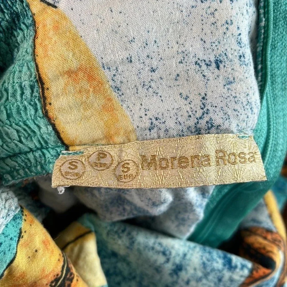 MORENA ROSA Floral SunDress Teal Sweetheart Neck Ruffle Spaghetti Strap Size S - Picture 9 of 12